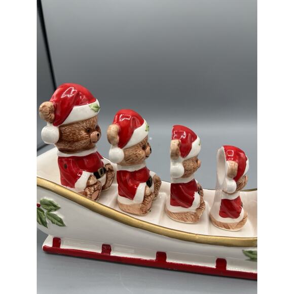 Ceramic Santa Bear Sleigh Set Christmas Centerpiece 5 Pc — Read Cracks on One - Picture 2 of 12